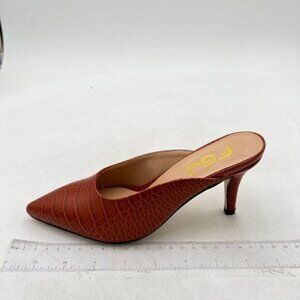 FSJ Women Slip On Mid High Heeled Mules Slipper Closed Pointed Toe Sandals